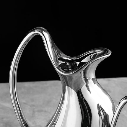 Living Room Home Silver Pot-shaped Ceramic Vase Flower Model Room Ornament Soft Decoration