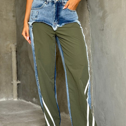 Low Waist Contrast Color Black Panel Wide-leg Jeans