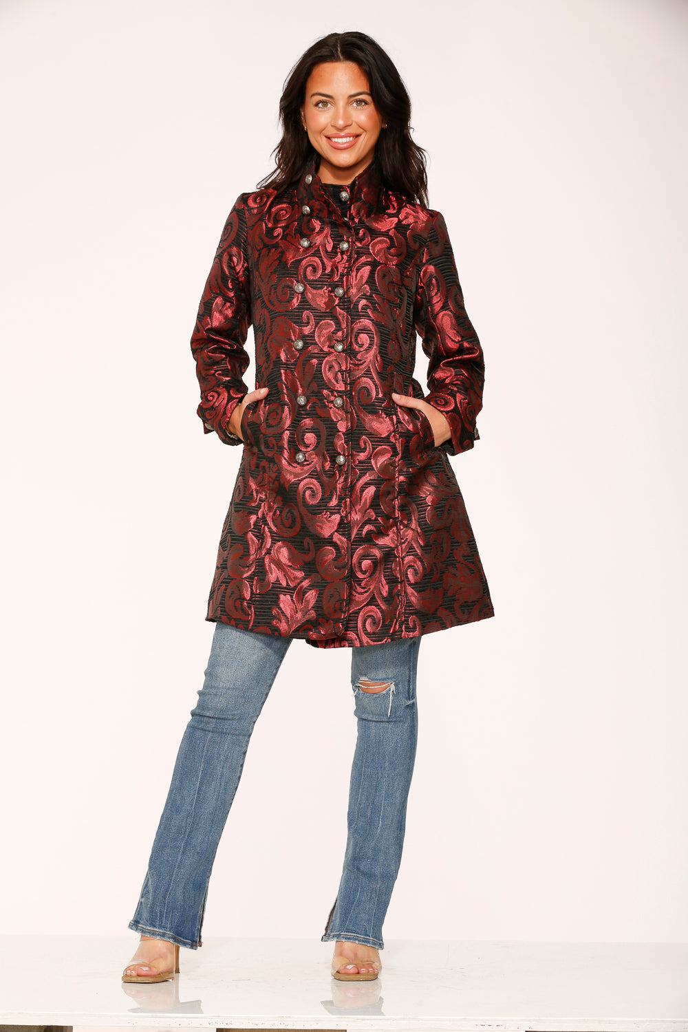 34650 Red Brocade Women's Coat