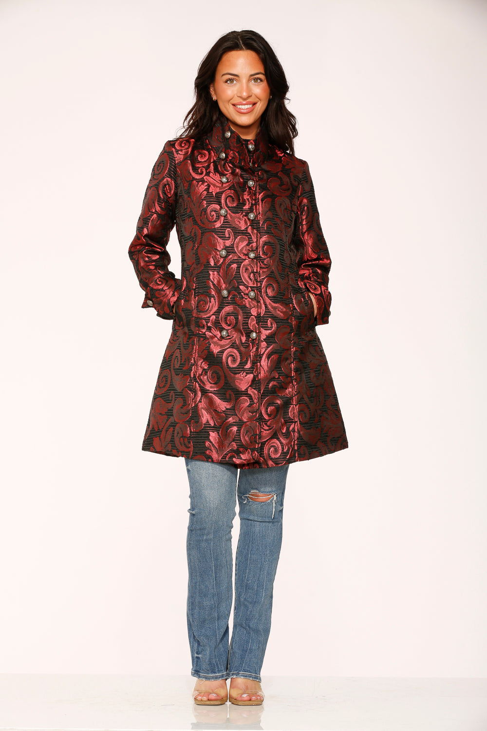 34650 Red Brocade Women's Coat