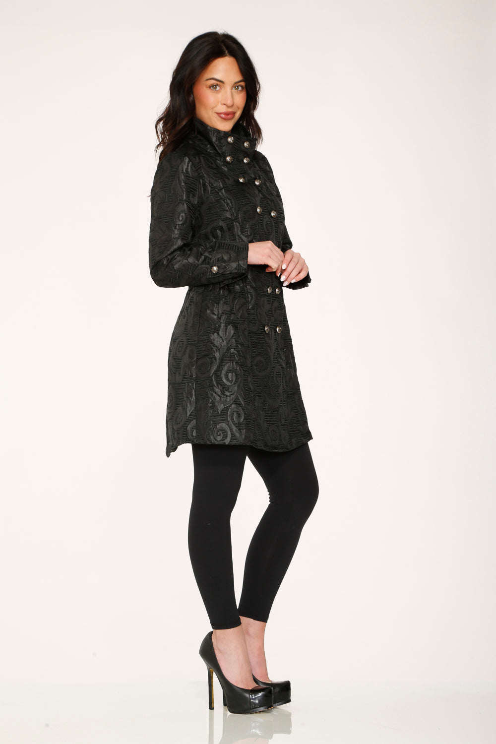 34651 Black Brocade Womens Coat