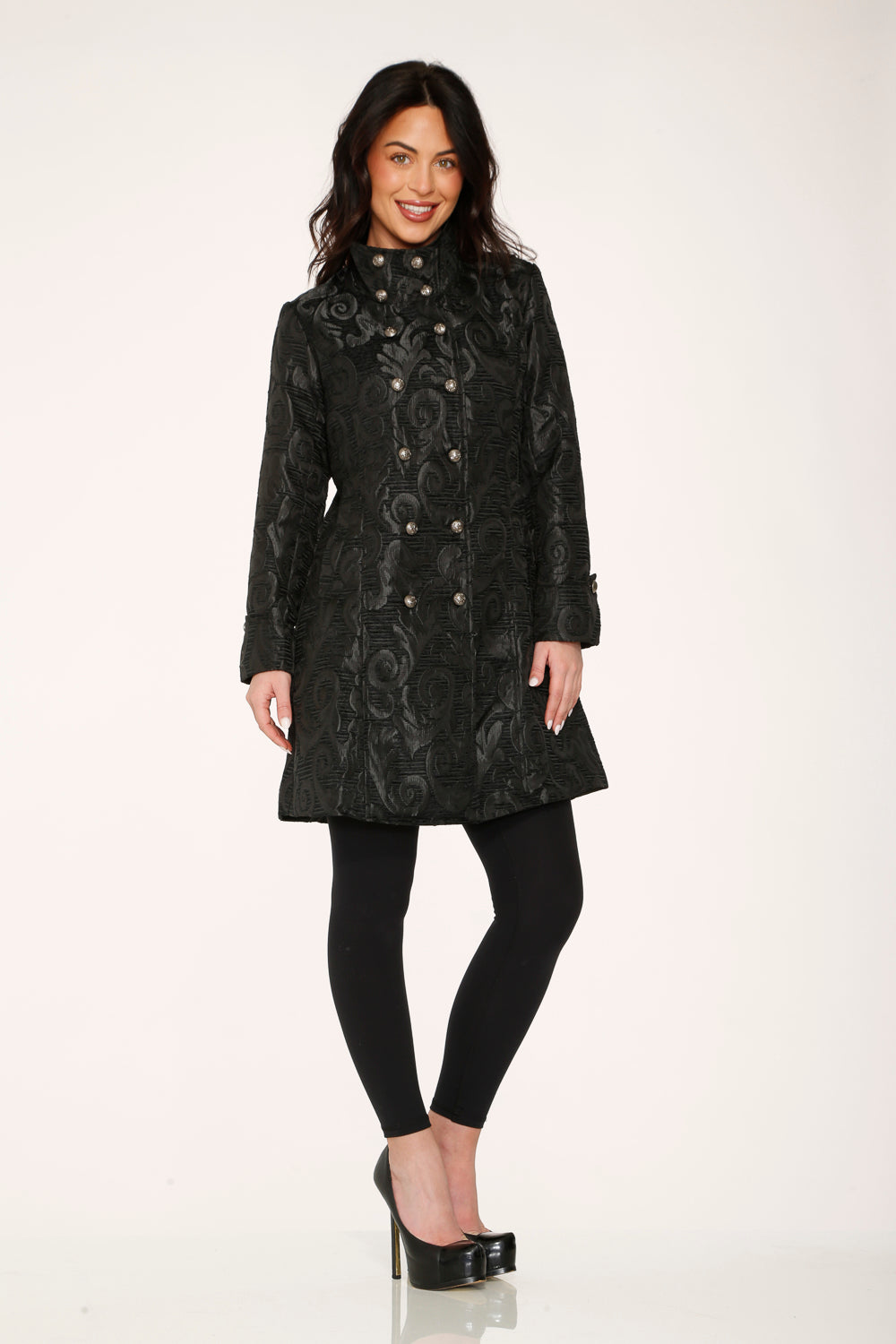 34651 Black Brocade Womens Coat