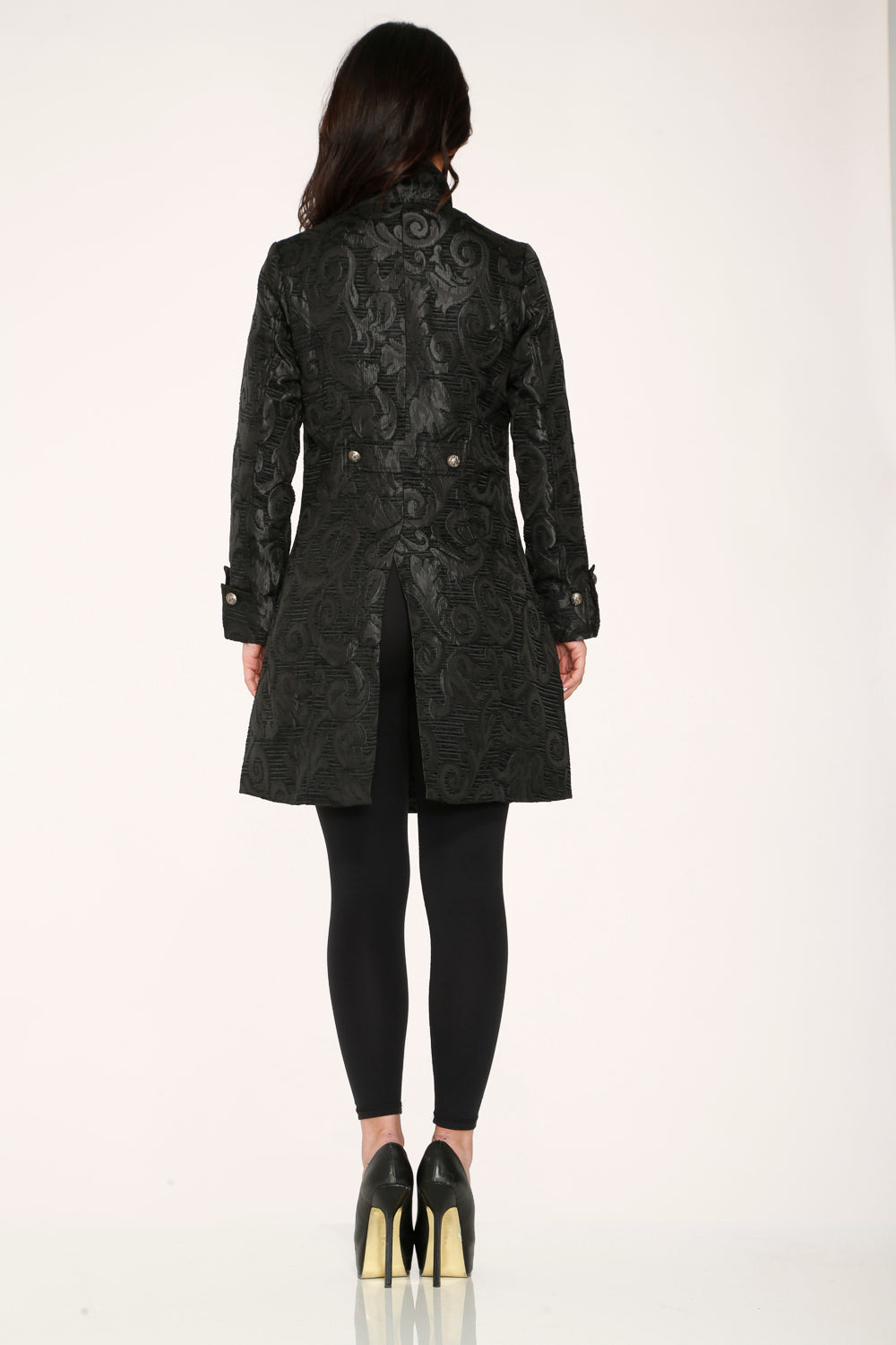 34651 Black Brocade Womens Coat