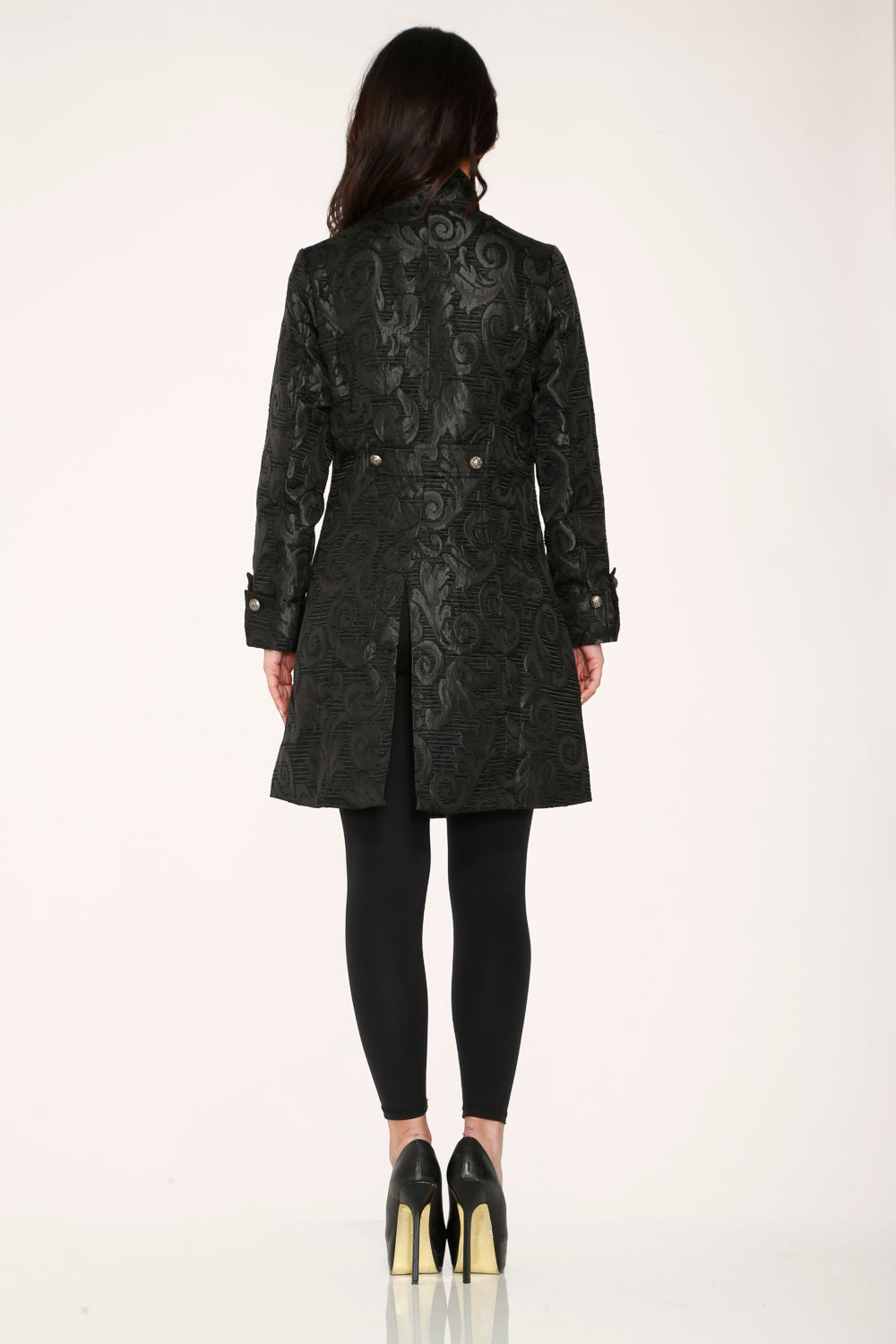 34651 Black Brocade Womens Coat