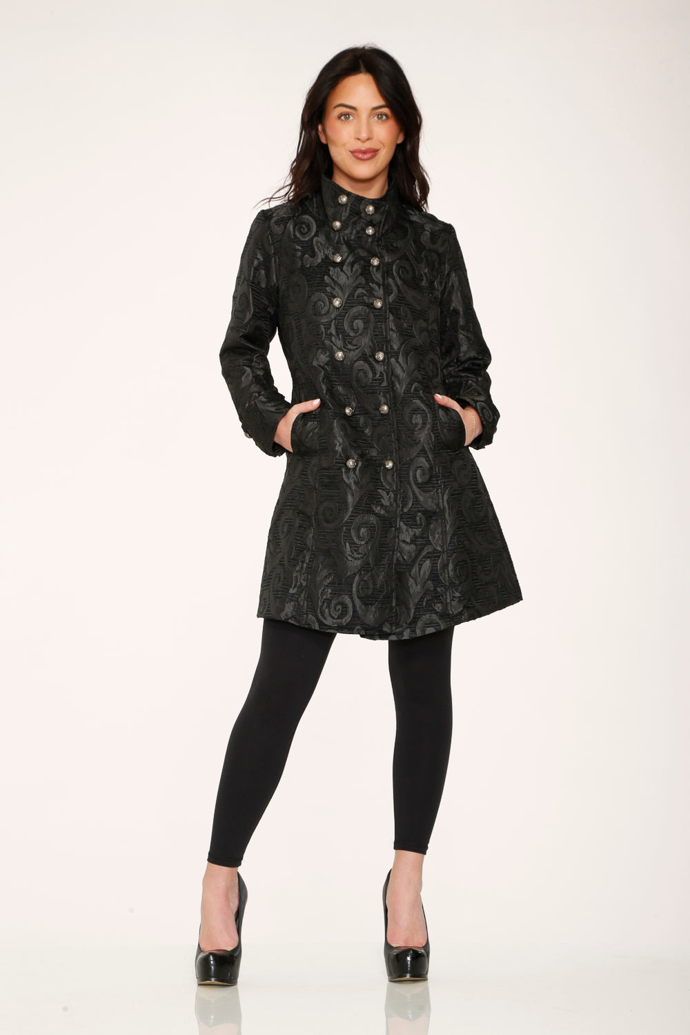 34651 Black Brocade Womens Coat