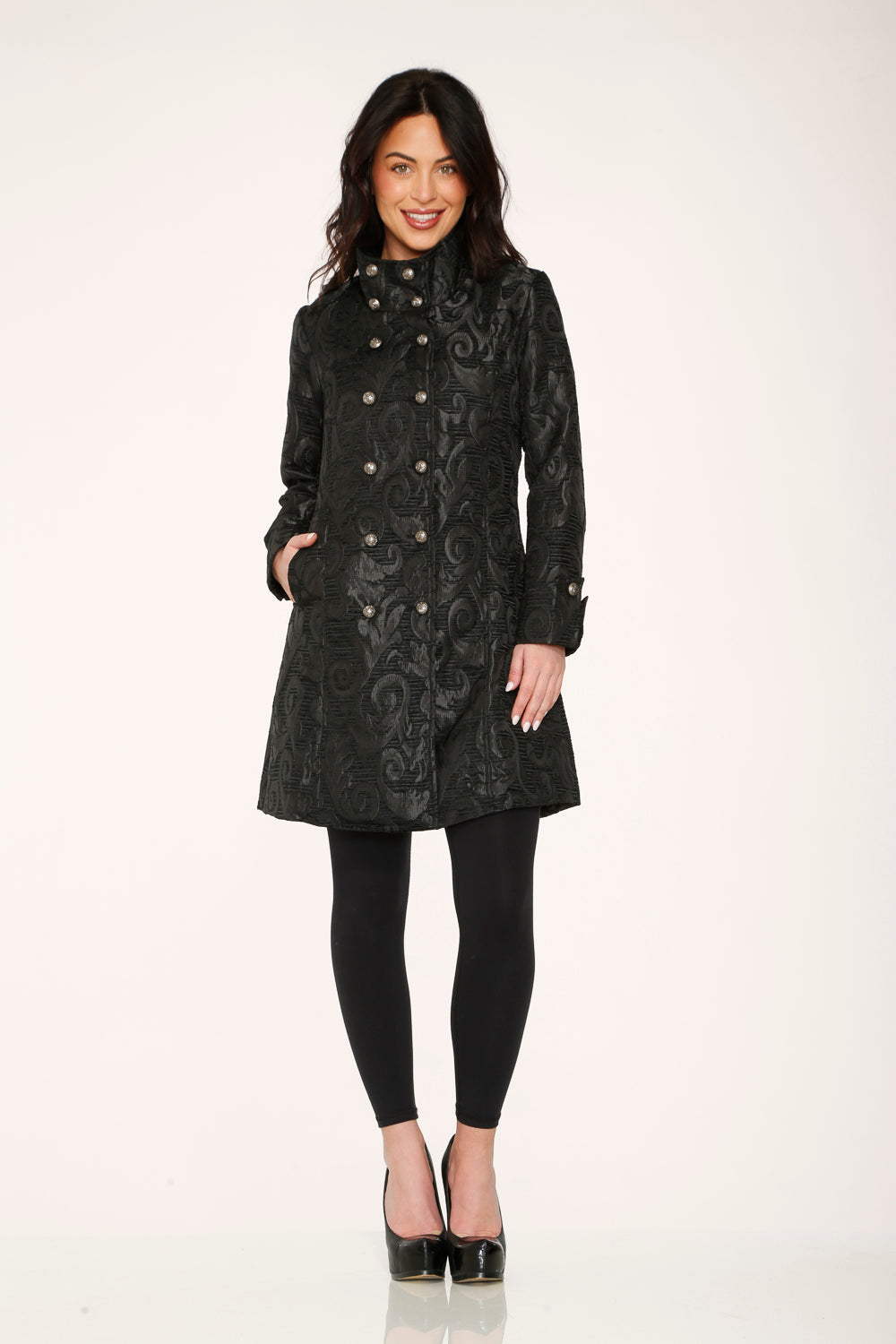 34651 Black Brocade Womens Coat