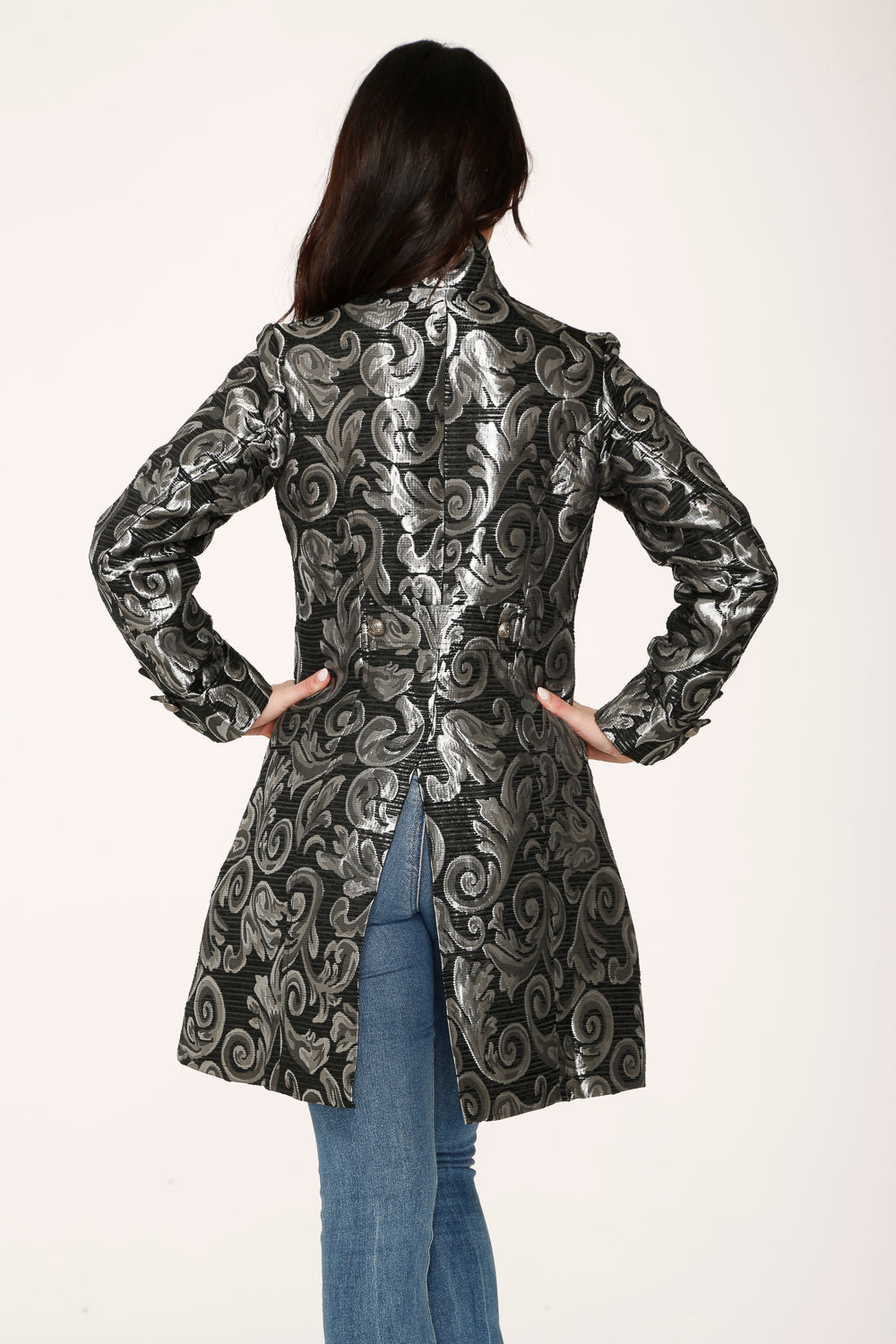 34652 Silver Brocade Womens Coat