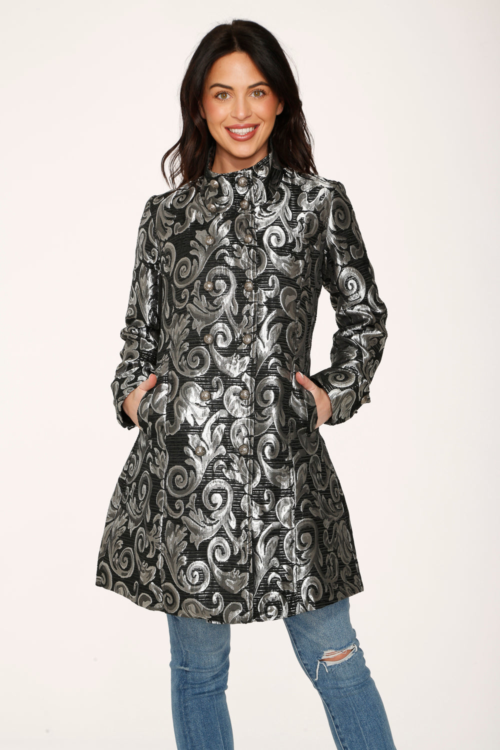34652 Silver Brocade Womens Coat
