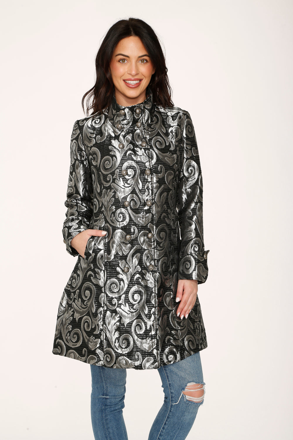 34652 Silver Brocade Womens Coat