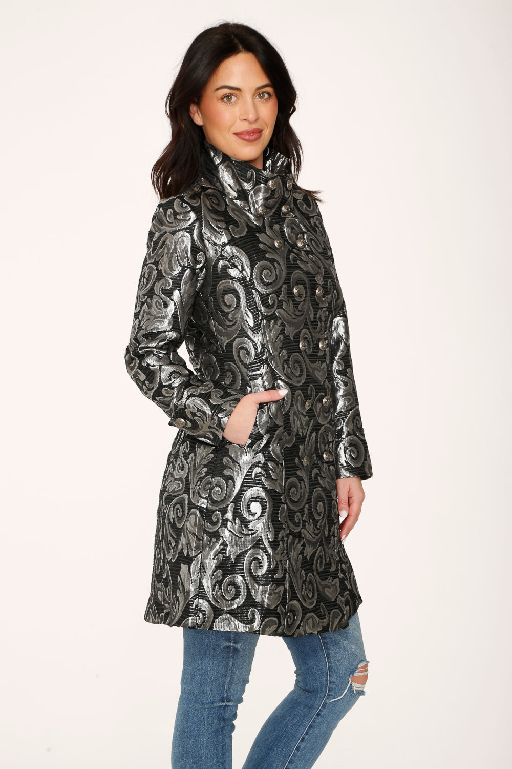 34652 Silver Brocade Womens Coat