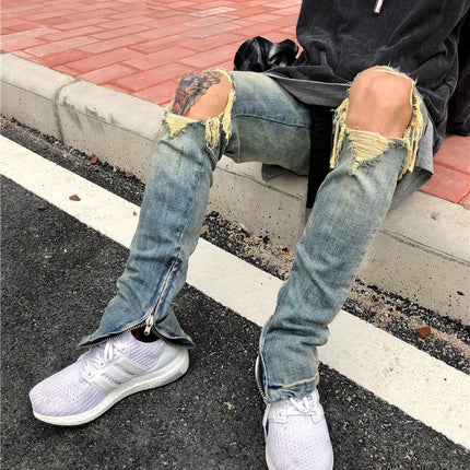 Classic zipper beam-leg jeans