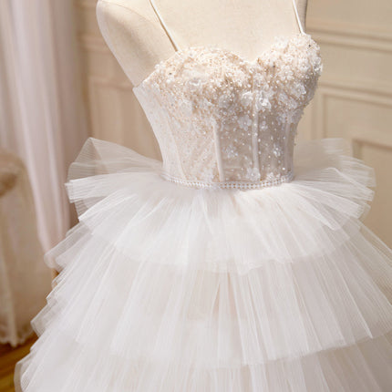Beautiful Girl Suspender Wedding Dress With Elegant Train