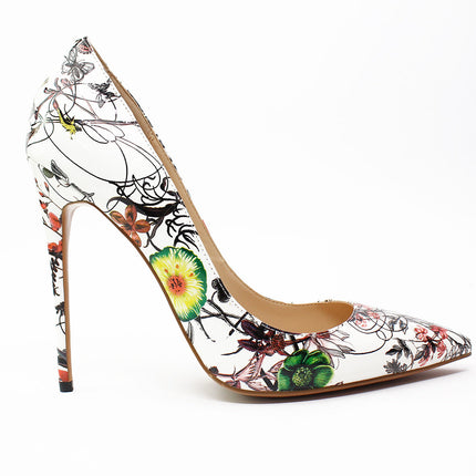 Pointed graffiti high heel women's shoes