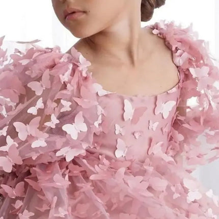 Children's Bubble Sleeve Dress Three-dimensional Butterfly Mesh Umbrella Princess Dress