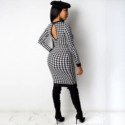 Long-sleeved Round-neck Back Cut-out Dress