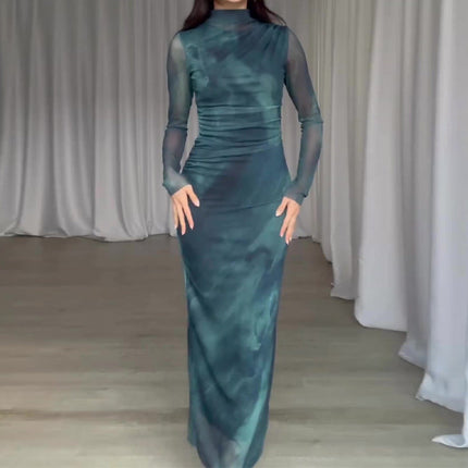 Tie-dye Long Sleeve Slim Fit Hot Girl Long Dress