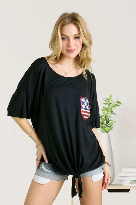 ADORA Sequin US Flag Pocketed Top
