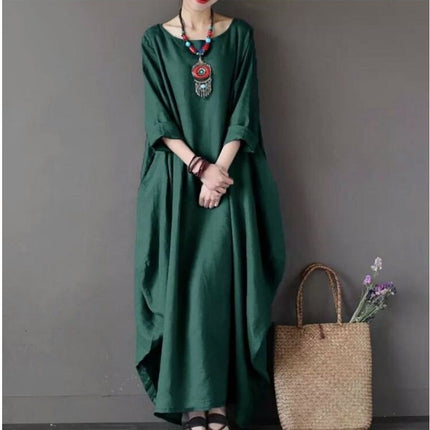 Loose Plus Size Cotton And Linen Long Dress