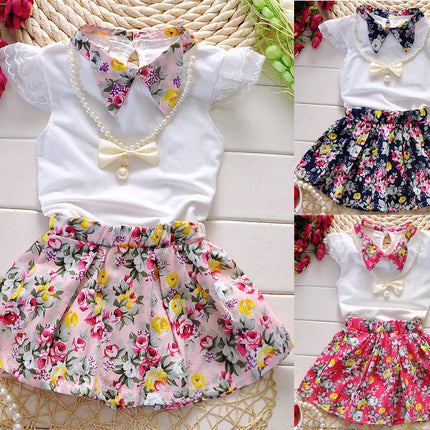 Two-piece short-sleeved T-shirt + floral skirt