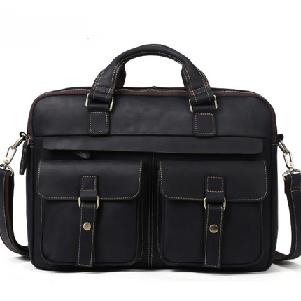 Genuine men''s bags retro men''s business bags briefcase cowhide oblique Bag 15.6 inch Laptop Bag