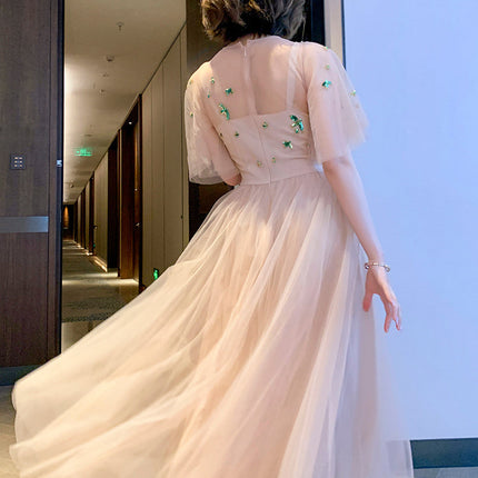 Mesh Flare Sleeve Umbrella Swing Dress