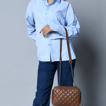 Mini Quilted Crossbody Bag, Rich Brown