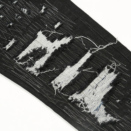 Ripped Whisker Straight Loose Casual Jeans