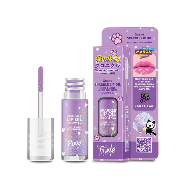 RUDE Manga Sparkle Lip Oil - Grape