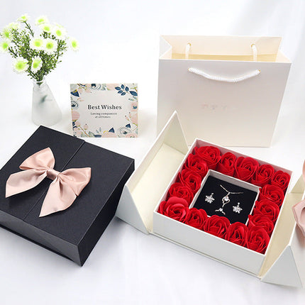 Rose Box Double Door Jewelry Box Valentine's Day Bow Gift Box Necklace Locket