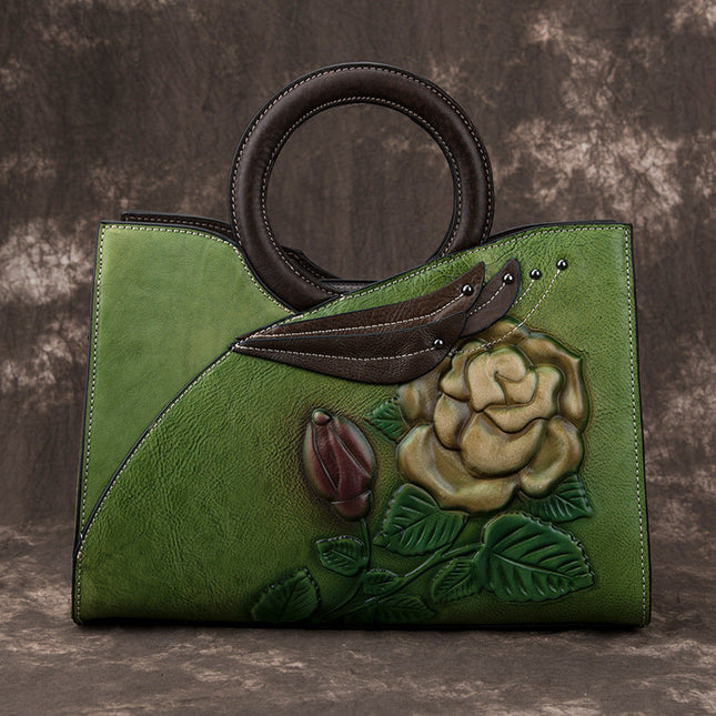 Beautiful Red embroidered Handmade leather handbag