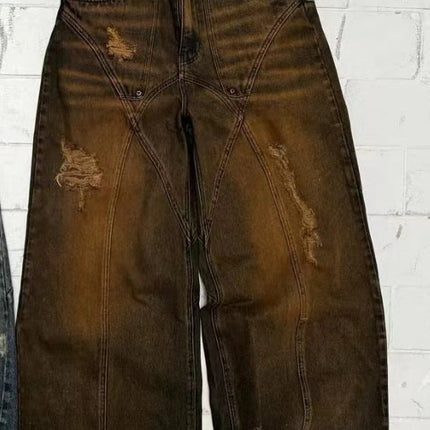American High Street Straight Yellow Mud Dyed Jeans