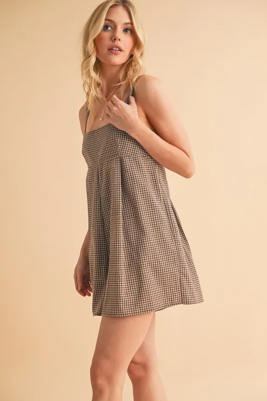 Aemi Co Plaid Square Neck Romper