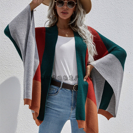 Women's Check Plus Size Loose Knit Cardigan