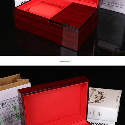 High End Watch Box Customized MDF Spray Paint Wood Box PU Leather Black Flip Gift Box Packaging Box Display Box