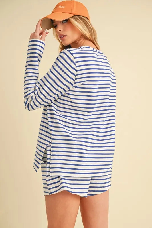 Aemi+Co Drawstring Contrast Striped Shorts