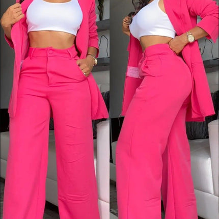 Pure Color Split Sleeve Lapel Suit Straight-leg Pants Suit Women