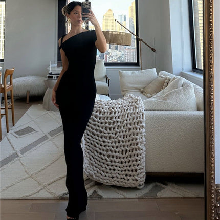 European And American Style Temperament High Waist Slim Fit Slimming Short Sleeve Hot Girl Dress