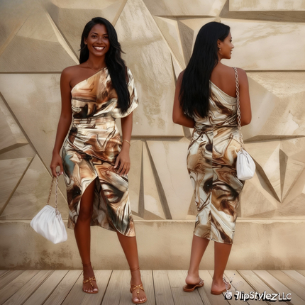 New beautiful golden Summer  off shoulder Floral Print Slit Dress