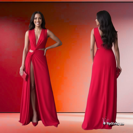 New sexy long Low-cut V-neck High Slit dress for women