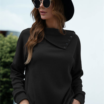 New Product Hot Sale Rollover Collar Pullover Knit Solid Color Top
