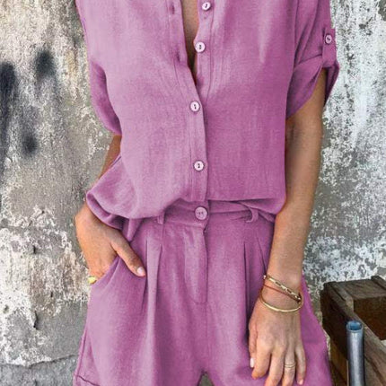 Spring And Summer New Cotton And Linen Short-sleeved Shorts Casual Suit Women