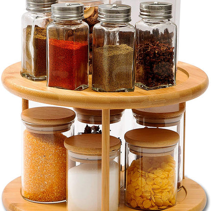 Round Bamboo Turntable Cabinet Organizer 2 Tier Spice Rack
