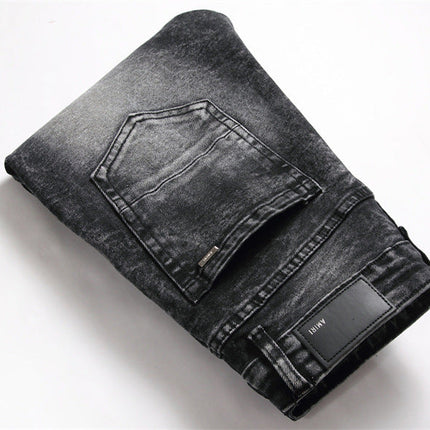 Punk Men's Jeans Hole Embroidery Five-pointed Star
