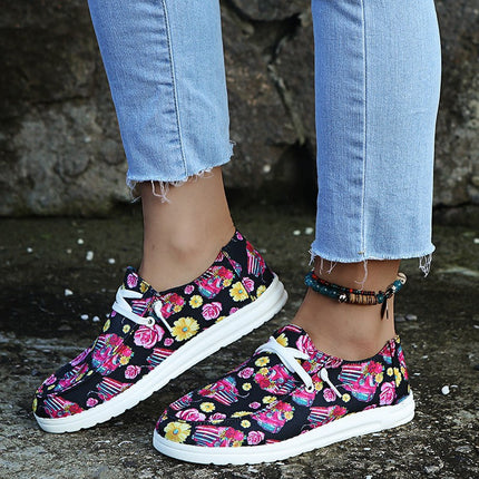 Loafers Women Sunflower Print Flats Casual Canvas Shoes Non-lace Lazy Shoes