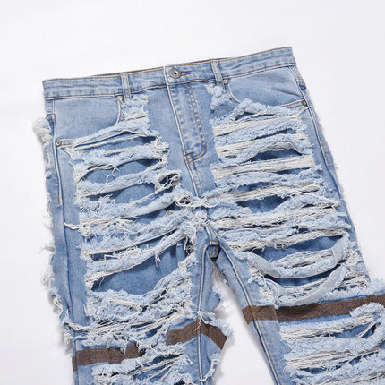 Vintage Wash Distressed Ripped Knee Lined Jeans