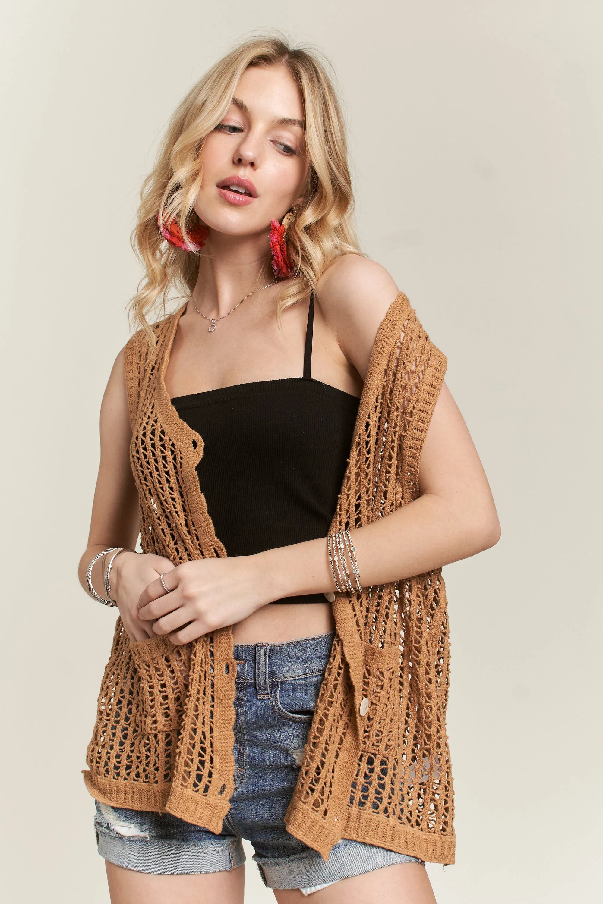 ADORA Button Down Crochet Vest Top