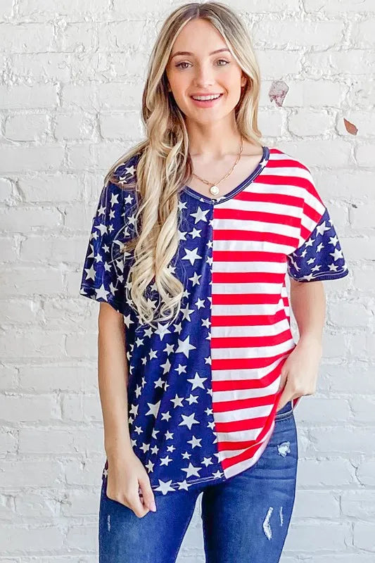 And The Why American Flag Short Sleeve Top