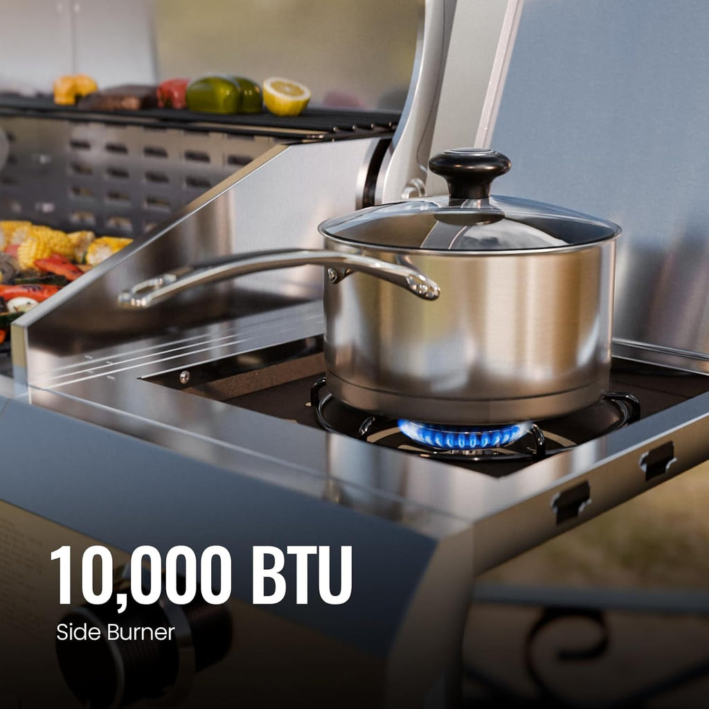 4-Burner BBQ Propane Gas Grill, 42,000 BTU Stainless Steel Barbecue Propane Grill with Side Burner G0141B