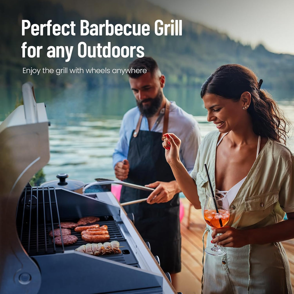 4-Burner BBQ Propane Gas Grill, 42,000 BTU Stainless Steel Barbecue Propane Grill with Side Burner G0141B