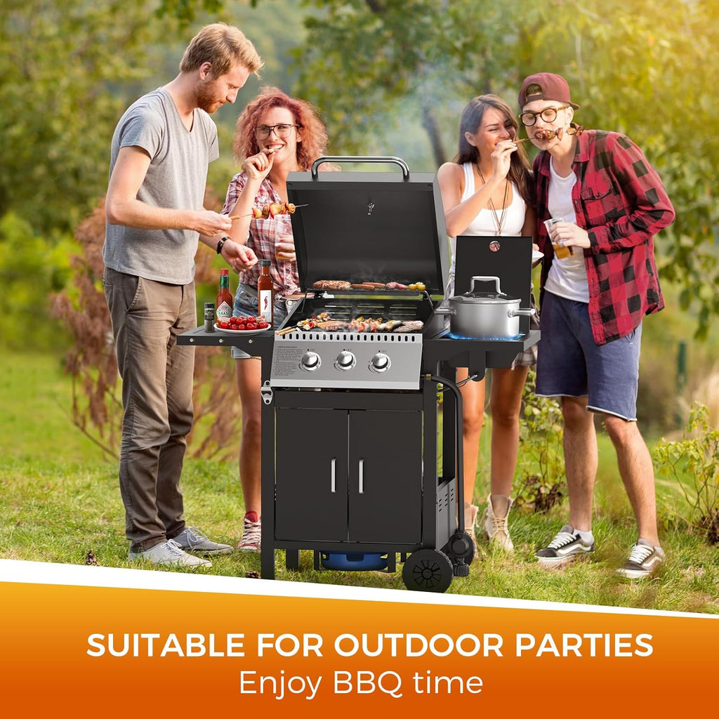 3 & 4-Burner Propane Gas Grills with Side Burners, for Outdoor Cooking, BBQ, Patio, Camping